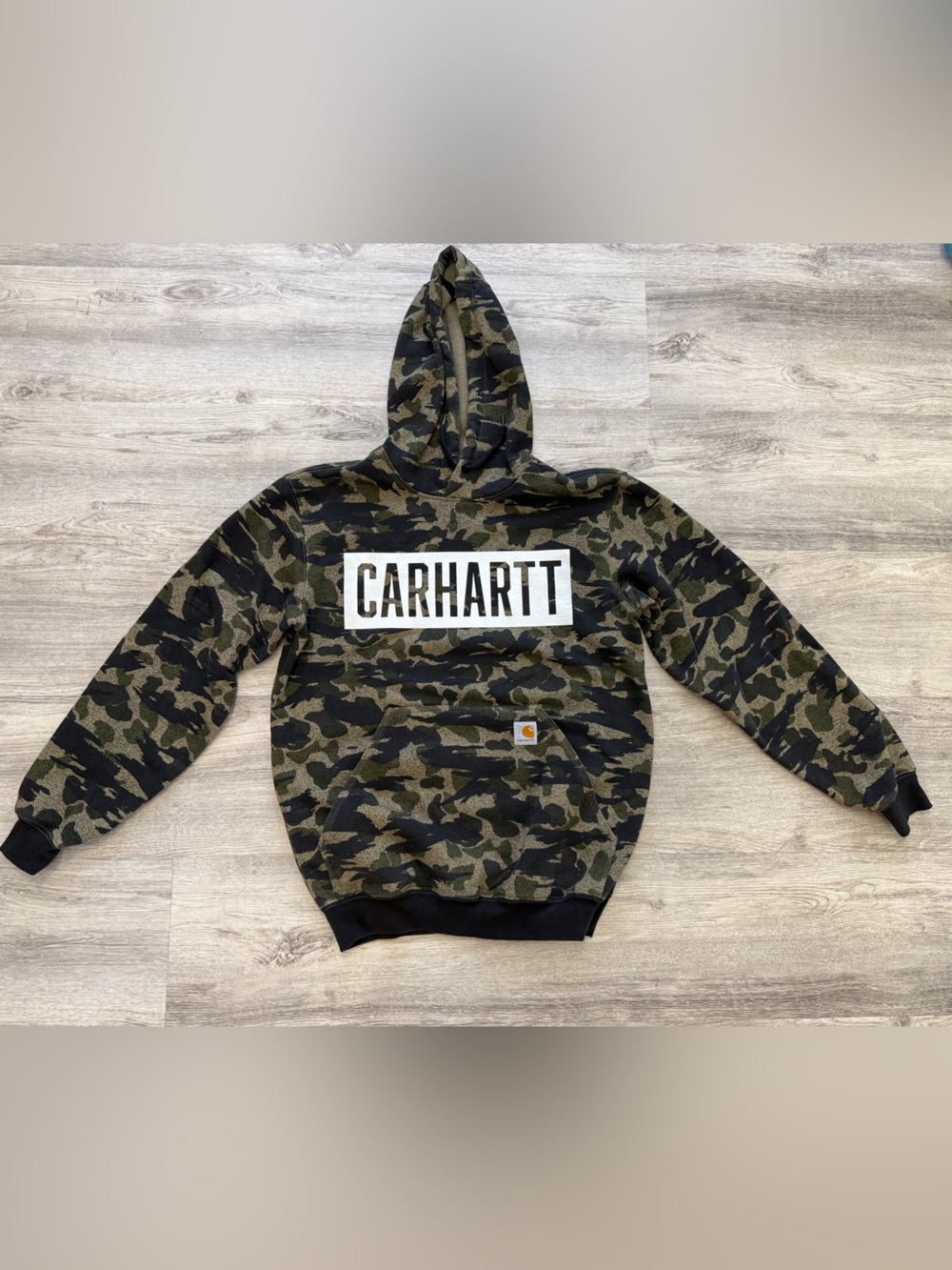 Carhartt Camouflage Pullover Hoodie with Bold Logo - Olive, Black & Tan
